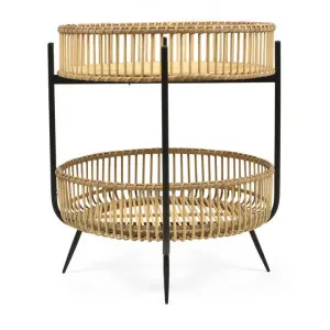 Azalea Bamboo Rattan & Iron 2 Tier Round Side Table, Natural by Casa Sano, a Side Table for sale on Style Sourcebook