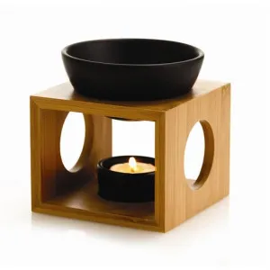 Oil Burner Set w- Bamboo Holder - Black - 12 x 12 x 9.5cm by Casa Uno, a Candles & Fragrances for sale on Style Sourcebook