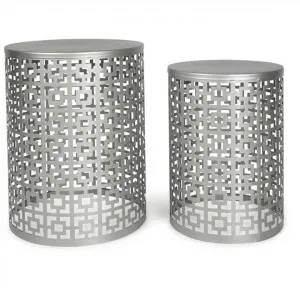 Rashmi 2 Piece Cutout Iron Side Table Set, Silver by Casa Sano, a Side Table for sale on Style Sourcebook