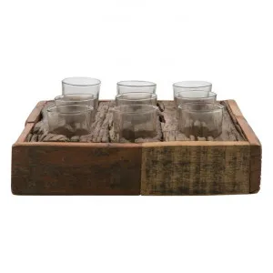 Aligarh Reclaimed Timber Base Square Tealight Holder, 9 Vessels by Casa Uno, a Home Fragrances for sale on Style Sourcebook