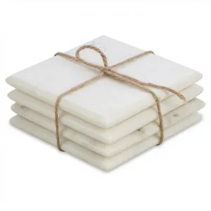 Lamia 4 Piece Square Marble Coaster Set, White by Casa Sano, a Tableware for sale on Style Sourcebook