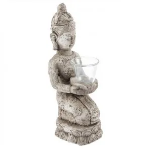 Stetson Ceramic Kneeling Buddha Candle Holder, Antique White by Casa Uno, a Home Fragrances for sale on Style Sourcebook