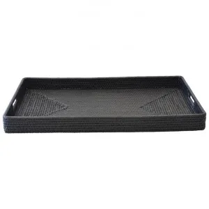 Savannah Rattan Tray, Rectangle, Medium, Black by COJO Home, a Trays for sale on Style Sourcebook