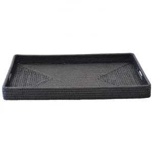 Savannah Rattan Tray, Rectangle, Small, Black by COJO Home, a Trays for sale on Style Sourcebook
