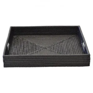 Savannah Rattan Tray, Square, Large, Black by COJO Home, a Trays for sale on Style Sourcebook