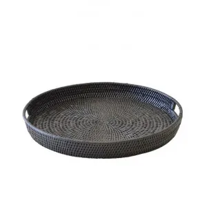 Savannah Rattan Tray, Round, Small, Black by COJO Home, a Trays for sale on Style Sourcebook