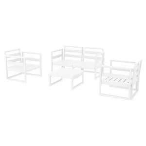 Siesta Mykonos 4 Piece Outdoor Lounge Set, 2+1+1 Seater, White by Siesta, a Outdoor Sofas for sale on Style Sourcebook