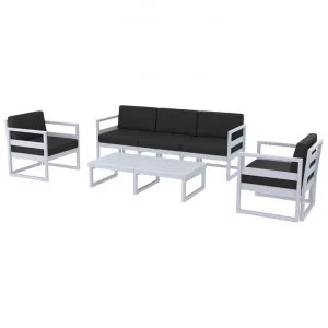 Siesta Mykonos 4 Piece Outdoor Lounge Set with Cushions, 3+1+1 Seater, Silver Grey / Black by Siesta, a Outdoor Sofas for sale on Style Sourcebook