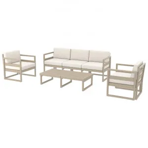 Siesta Mykonos 4 Piece Outdoor Lounge Set with Cushions, 3+1+1 Seater, Taupe / Beige by Siesta, a Outdoor Sofas for sale on Style Sourcebook