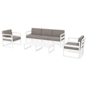 Siesta Mykonos 4 Piece Outdoor Lounge Set with Cushions, 3+1+1 Seater, White / Light Brown by Siesta, a Outdoor Sofas for sale on Style Sourcebook