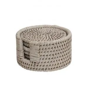 Coco Rattan Coaster & Holder Set, White Wash by Provencal Treasures, a Tableware for sale on Style Sourcebook