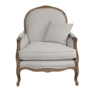 Elenor Linen Fabric & Oak Timber Armchair, Oatmeal by Provencal Treasures, a Chairs for sale on Style Sourcebook