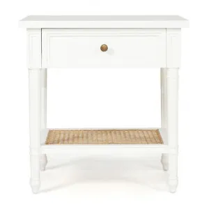 Saman Timber & Rattan Bedside Table, Small, White by Ambience Interiors, a Bedside Tables for sale on Style Sourcebook