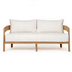 Hasmark Fabric & Teak Timber Outdoor Sofa, 2 Seater, Natural / Off White by Ambience Interiors, a Outdoor Sofas for sale on Style Sourcebook