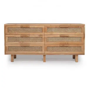 Lauren Teak Timber & Rattan 6 Drawer Chest, Natural by Ambience Interiors, a Cabinets, Chests for sale on Style Sourcebook