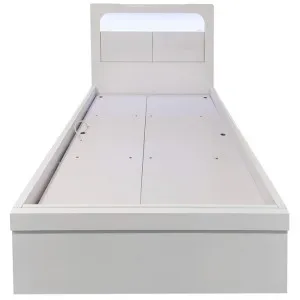Minetto Gas Lift Modern LED Nightlite Platform Bed with USB Charger & End Drawer, Queen, High Gloss White by OZWorld, a Beds & Bed Frames for sale on Style Sourcebook