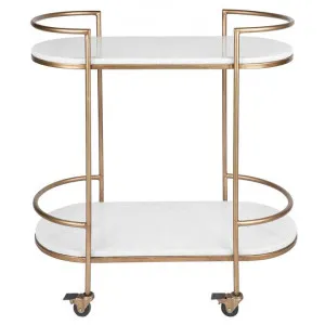 Southside Quartz Stone &  Stainless Steel Bar Cart, Antique Gold / White by Cozy Lighting & Living, a Sideboards, Buffets & Trolleys for sale on Style Sourcebook