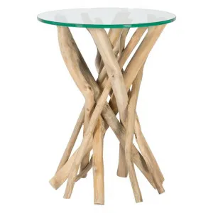 Semarang Glass & Teak Branch Round Side Table by Casa Uno, a Side Table for sale on Style Sourcebook