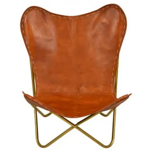 Jaipur Leather Butterfly Chair, Tan / Brass by Casa Uno, a Chairs for sale on Style Sourcebook