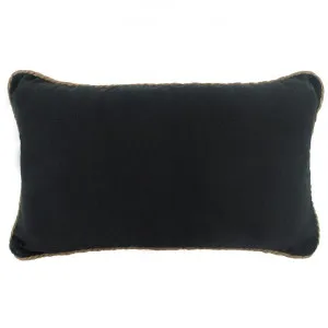 Farra Rope Trimed Linen Lumbar Cushion, Black by NF Living, a Cushions, Decorative Pillows for sale on Style Sourcebook