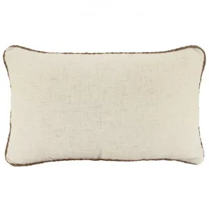 Farra Rope Trimed Linen Lumbar Cushion, Beige by NF Living, a Cushions, Decorative Pillows for sale on Style Sourcebook