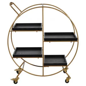 Tyrell Iron Round Bar Cart with Wooden Trays by Superb Lifestyles, a Sideboards, Buffets & Trolleys for sale on Style Sourcebook
