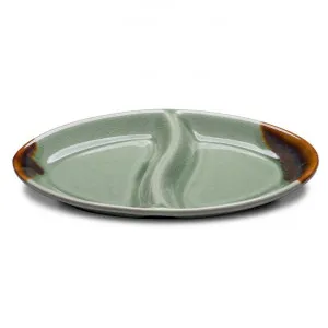 Buri Thai Celadon Ceramic Oval Compartment Plate by LIVGGO, a Plates for sale on Style Sourcebook