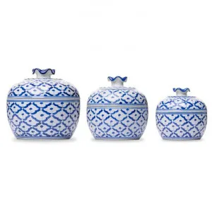 Miyako 3 Piece Hand Painted Ceramic Lidded Round Jar Set by LIVGGO, a Food Storage for sale on Style Sourcebook
