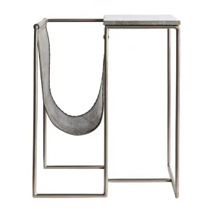 Bessa Marble & Iron Side Table with Leather Magazine Holder by Casa Bella, a Side Table for sale on Style Sourcebook