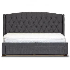 Karin Fabric Bed with Drawers, Queen, Dark Grey by Dodicci, a Beds & Bed Frames for sale on Style Sourcebook