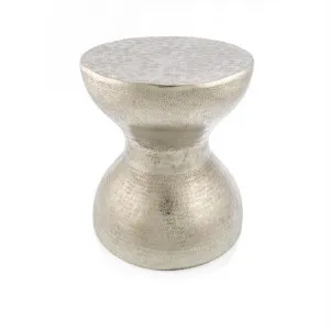 Bubble Hammered Aluminium Hourglass Stool, Silver by Casa Uno, a Stools for sale on Style Sourcebook