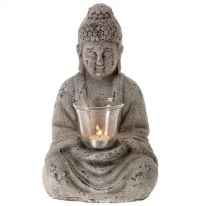 Sully Terracotta Sitting Buddha Tealight Holder, Distressed Grey by Casa Uno, a Home Fragrances for sale on Style Sourcebook