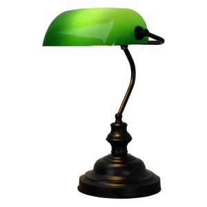 Bankers Metal & Glass Touch Desk Lamp, Green / Black by Oriel Lighting, a Desk Lamps for sale on Style Sourcebook