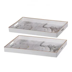 Lezerea 2 Piece Rectangular Tray Set, White / Gold by Affinity Furniture, a Trays for sale on Style Sourcebook