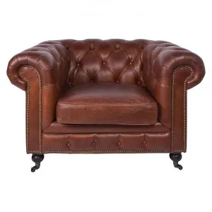 Kensington Aged Leather Chesterfield Armchair, Vintage Brown by Affinity Furniture, a Chairs for sale on Style Sourcebook