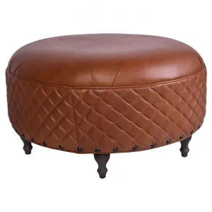 Bachelin Leather Round Ottoman by Affinity Furniture, a Ottomans for sale on Style Sourcebook