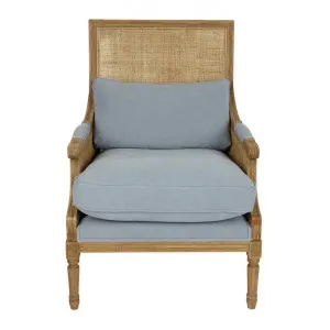 Hicks Caned Timber Armchair with Cushions, Natural / Grey Blue by Florabelle, a Chairs for sale on Style Sourcebook