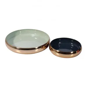 Donai 2 Piece Enamelled Brass Flat Bowl Set, Grey / Navy by Florabelle, a Bowls for sale on Style Sourcebook
