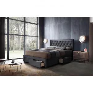 Bluffton Fabric Platform Bed with Drawers, Queen, Dark Grey by Dodicci, a Beds & Bed Frames for sale on Style Sourcebook