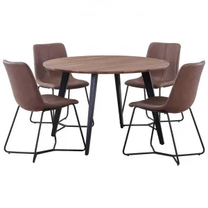 Novato 5 Piece Round Dining Table Set, 120cm, with Brown Keresley Chair by Dodicci, a Dining Sets for sale on Style Sourcebook