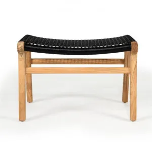Zac Teak Timber & Woven Cord Indoor / Outdoor Footstool, Black / Natural by Ambience Interiors, a Outdoor Chairs for sale on Style Sourcebook