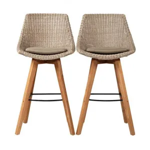 Mogo Resin Wicker & Teak Timber Indoor / Outdoor Counter Stool, Set of 2, Mushroom / Natural by Ambience Interiors, a Bar Stools for sale on Style Sourcebook