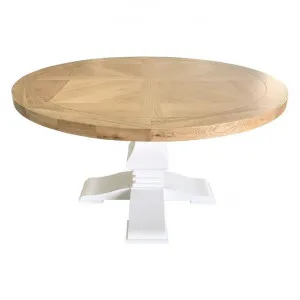 Newport Oak Timber Round Pedestal Dining Table, 150cm, Natural / White by Manoir Chene, a Dining Tables for sale on Style Sourcebook