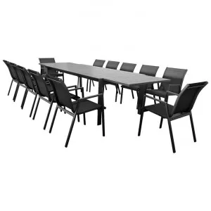Icarus 13 Piece Aluminium Outdoor Extensible Dining Table Set, 230-345cm, Charcoal by Dodicci, a Outdoor Dining Sets for sale on Style Sourcebook
