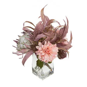 Loretta Artificial Dahlia & Protea Mixed Arrgement in Vase, 39cm, Dust Pink Flower by Glamorous Fusion, a Plants for sale on Style Sourcebook