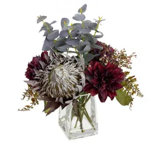 Loretta Artificial Dahlia & Protea Mixed Arrgement in Vase, 39cm, Wine Flower by Glamorous Fusion, a Plants for sale on Style Sourcebook