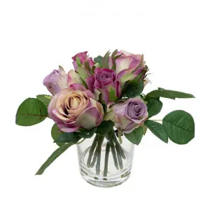 Arianna Artificial Rose Bud Arrangement in Vase, Pink Flower, 21cm, Purple Flower by Glamorous Fusion, a Plants for sale on Style Sourcebook