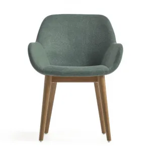 Kier Chenille Effect Fabric & Wood Dining Armchair, Green / Dark Ash by El Diseno, a Dining Chairs for sale on Style Sourcebook