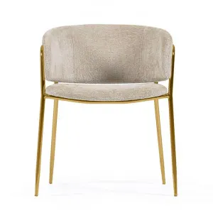 Huda Chenille Fabric Dining Armchair, Beige / Gold by El Diseno, a Dining Chairs for sale on Style Sourcebook