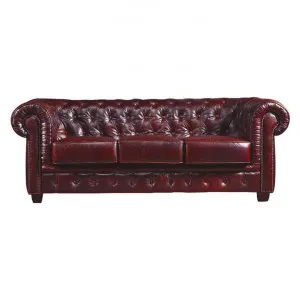 Weles Leather Chesterfield Sofa, 3 Seater, Antique Red by MY Room, a Sofas for sale on Style Sourcebook